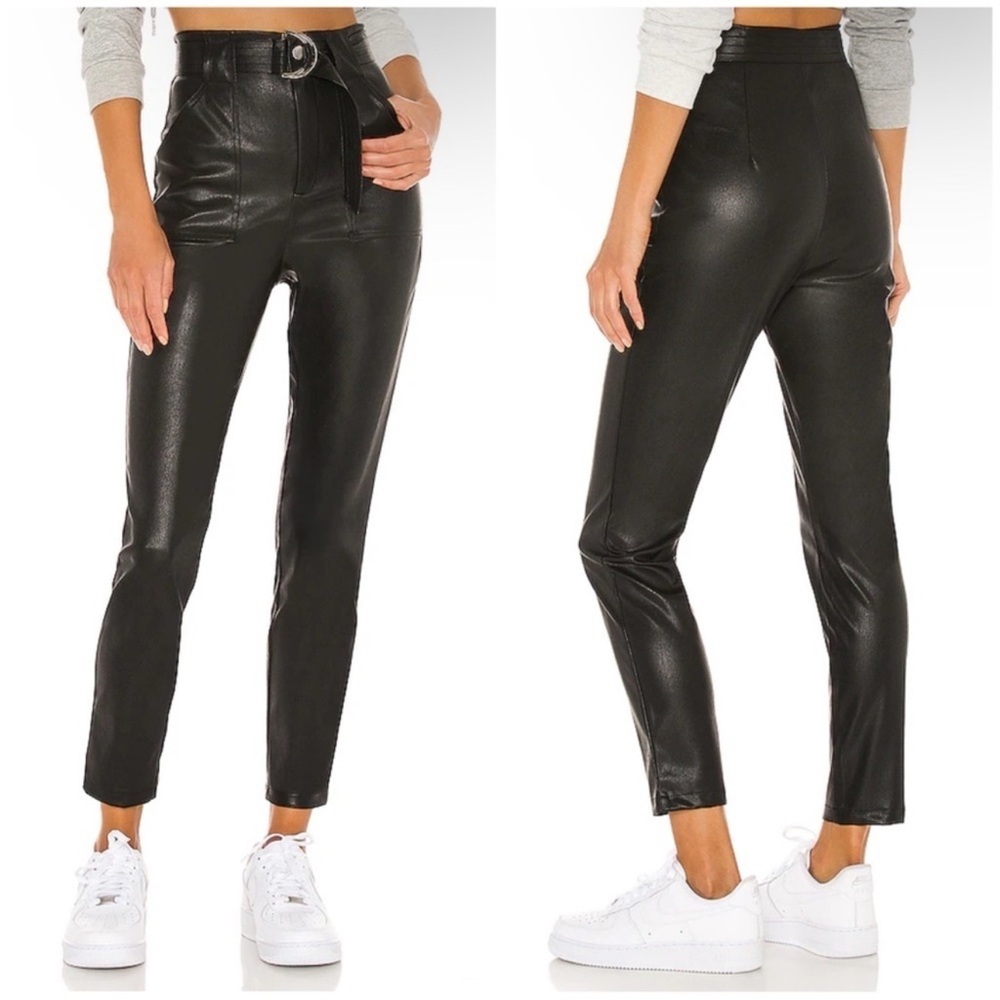 Superdown Revolve Chanice Faux Leather Belted Straight Leg Pants Black Small